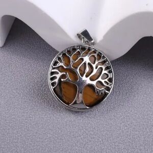 Tiger’s Eye Natural Crystal Tree Of Life Gemstone Pendant Necklace